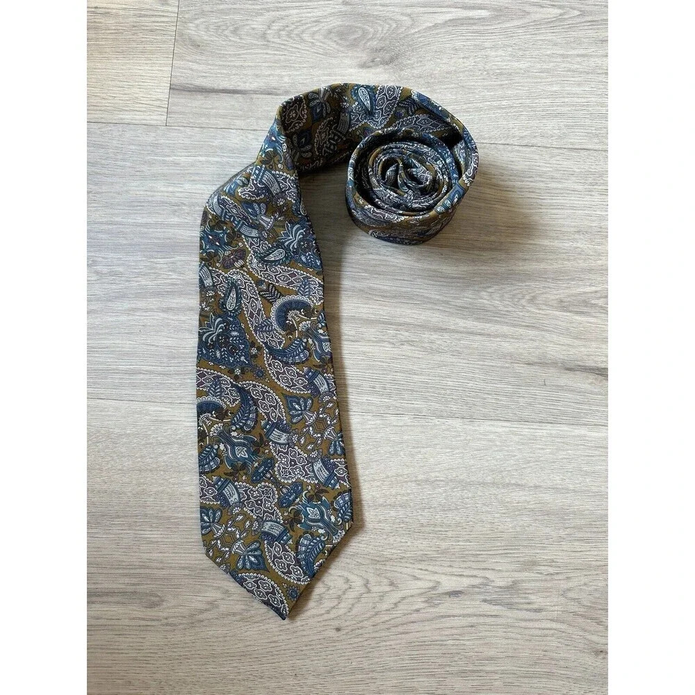 Christian Dior Monsieur Silk Neck Tie Green Blue‎ Paisley Preppy Made In USA